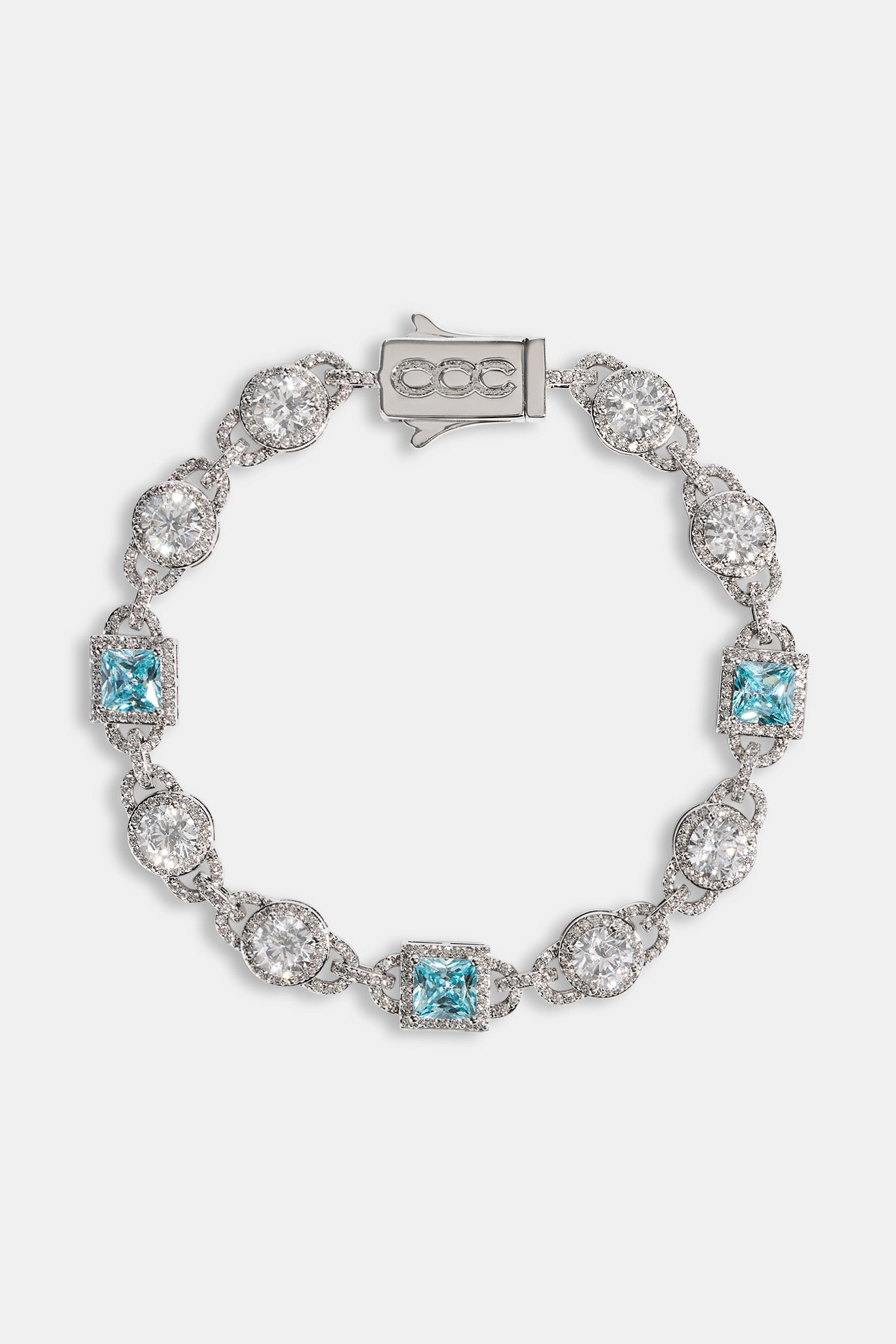 Armband aus gefrosteten blauen Edelsteinen – 8 mm – Weiß